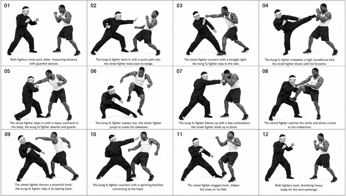 产品视觉 GPT Image 2 提示词：12-Panel Martial Arts Storyboard