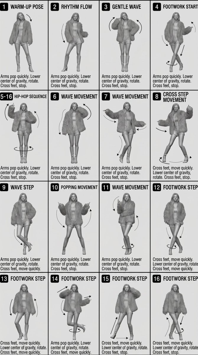 产品视觉 GPT Image 2 提示词：16-Panel Hip-Hop Motion Sheet