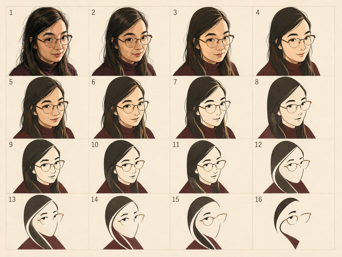 信息图 GPT Image 2 提示词：16-Panel Portrait Abstraction Study