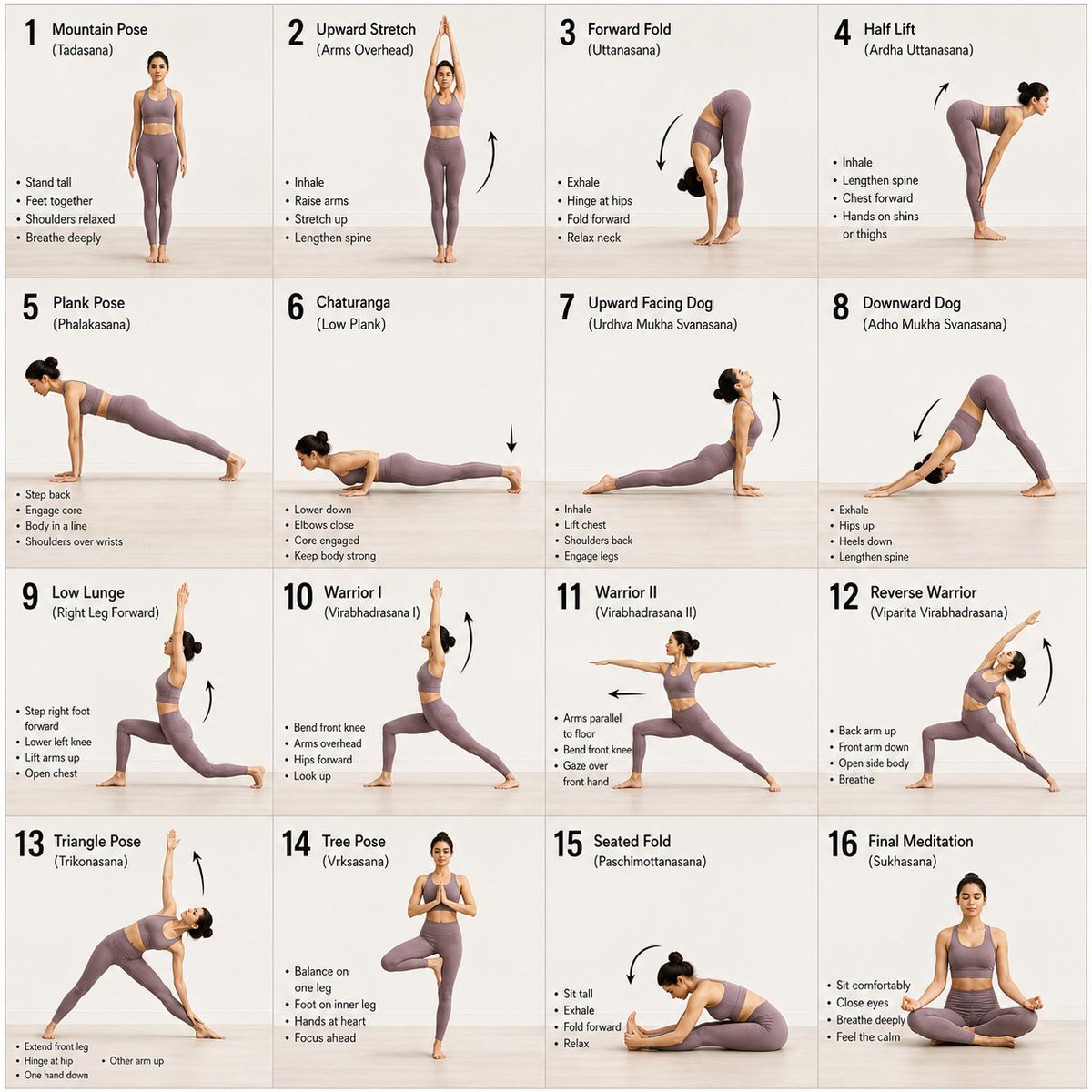 界面稿 GPT Image 2 提示词：16-Panel Yoga Instructional Storyboard