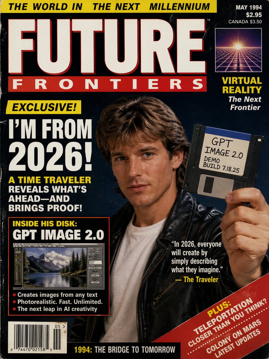 创意灵感 GPT Image 2 提示词：1990s Time Traveler Magazine Cover