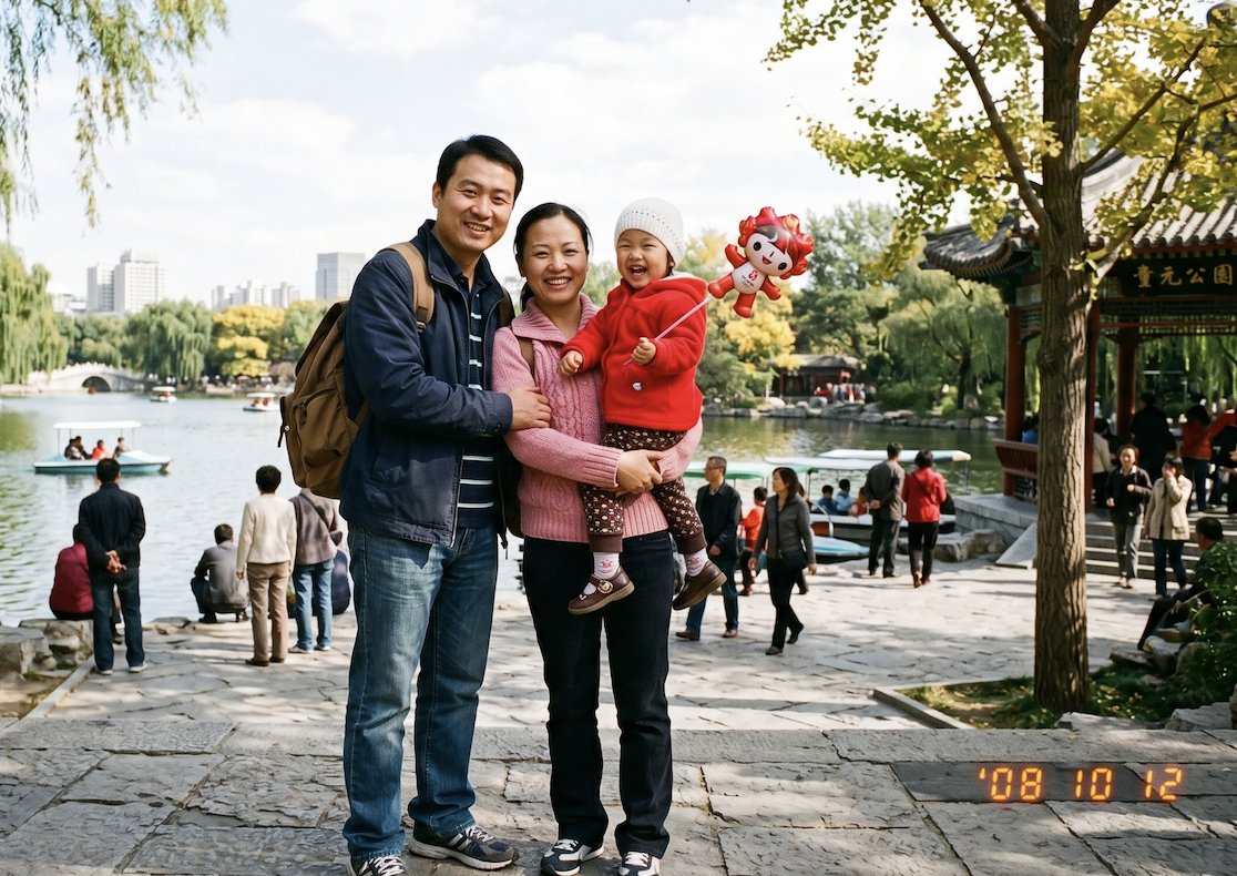 界面稿 GPT Image 2 提示词：2008 Chinese Family Park Snapshot