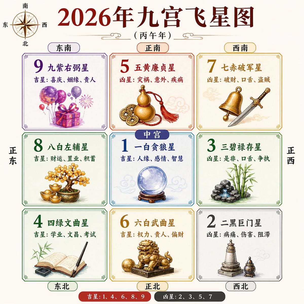 产品视觉 GPT Image 2 提示词：2026 Nine Palaces Flying Star Chart