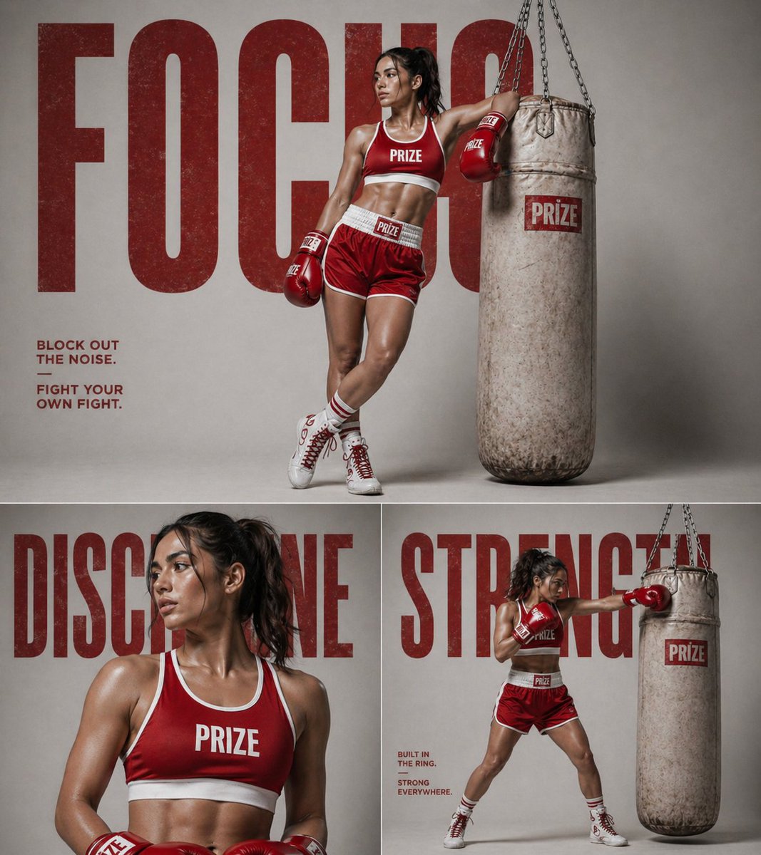 产品视觉 GPT Image 2 提示词：3-panel fitness boxing poster prompt