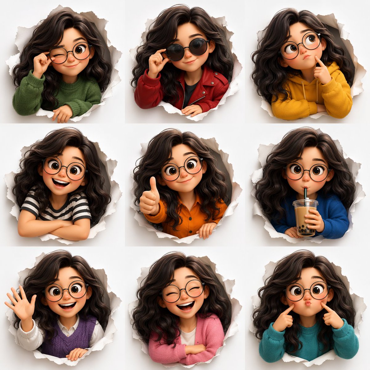 界面稿 GPT Image 2 提示词：3D Animated Character Expression Grid