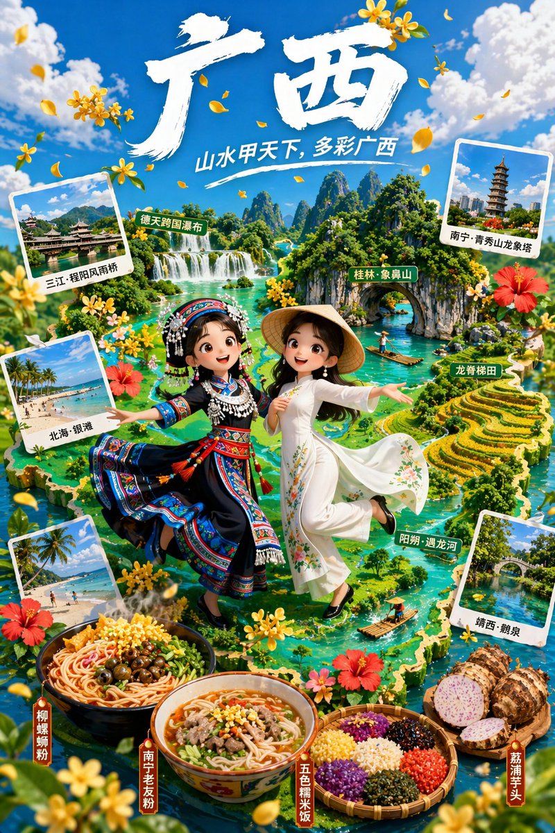 产品视觉 GPT Image 2 提示词：3D Animated Tourism Infographic Poster