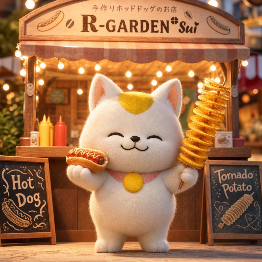 产品视觉 GPT Image 2 提示词：3D Cat Mascot Marche Stall
