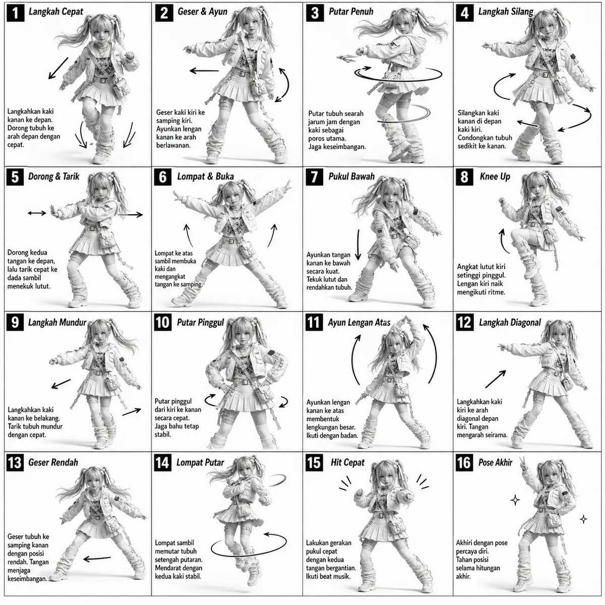 信息图 GPT Image 2 提示词：3D Grayscale Dance Reference Sheet