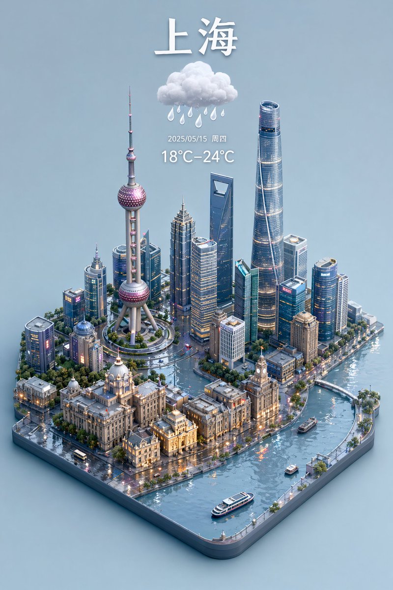 信息图 GPT Image 2 提示词：3D Isometric Miniature City Weather Map