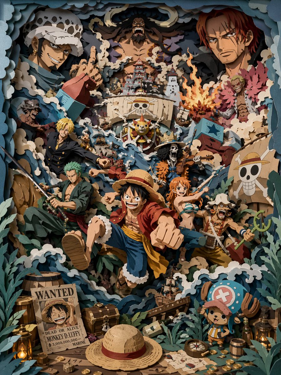 产品视觉 GPT Image 2 提示词：3D Papercut Pirate Scene