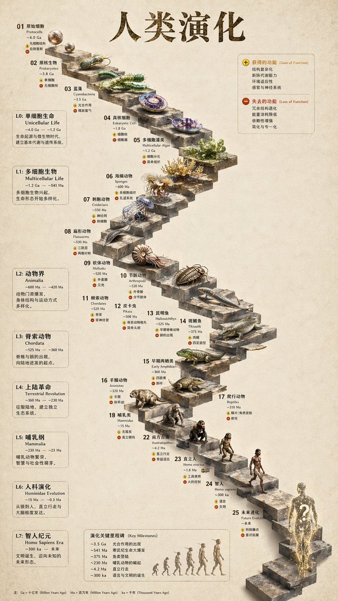 信息图 GPT Image 2 提示词：3D Stone Staircase Evolution Infographic