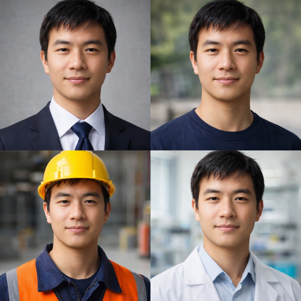 界面稿 GPT Image 2 提示词：4-Panel Professional Avatar Grid