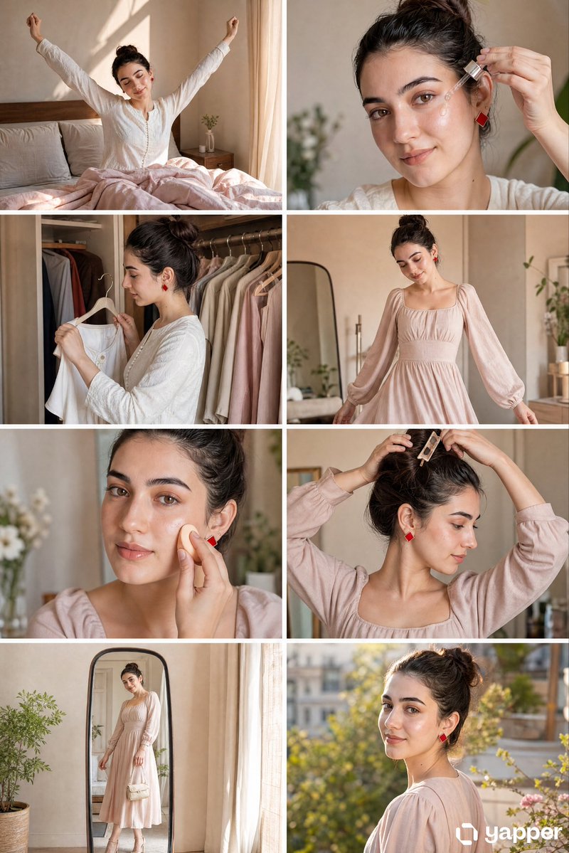 界面稿 GPT Image 2 提示词：8-Panel GRWM Storyboard