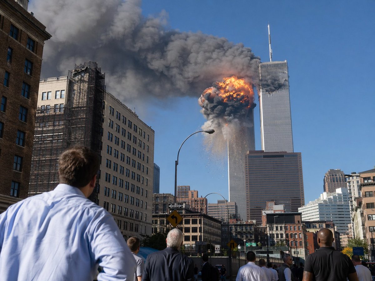界面稿 GPT Image 2 提示词：9/11 Twin Towers Street Photo