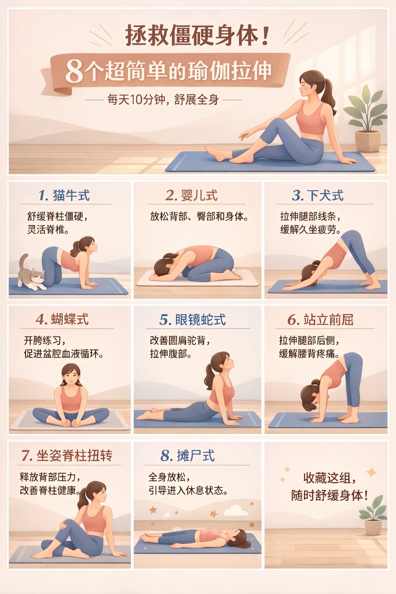 产品视觉 GPT Image 2 提示词：9-Panel Yoga Infographic Poster