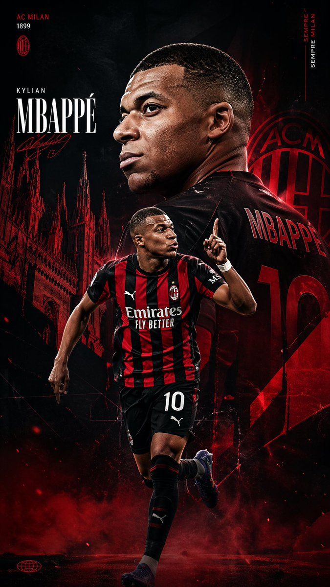 产品视觉 GPT Image 2 提示词：AC Milan Mbappé Transfer Poster