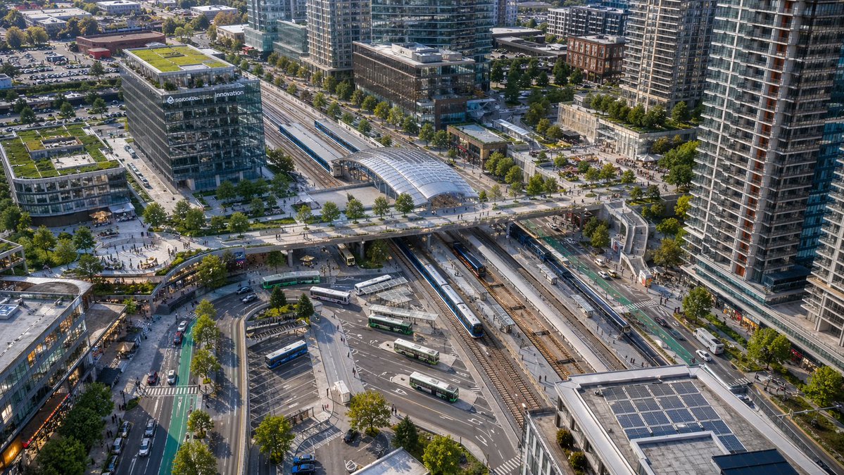 产品视觉 GPT Image 2 提示词：Aerial View of Modern Transit Hub