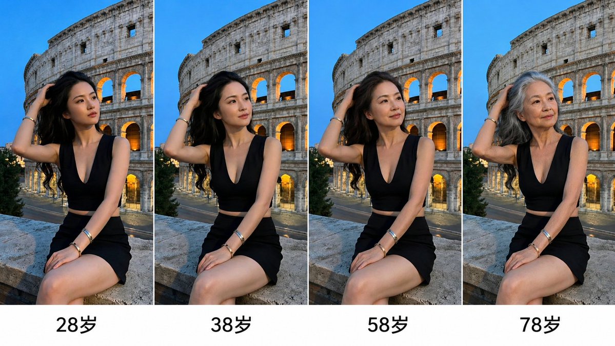 界面稿 GPT Image 2 提示词：Aging Progression Grid