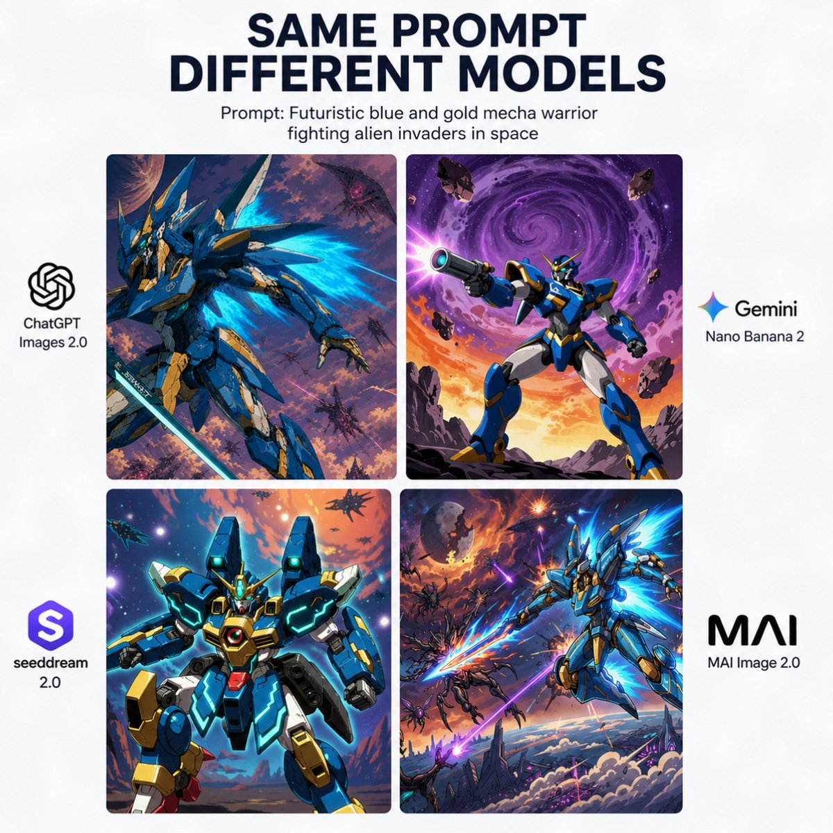 产品视觉 GPT Image 2 提示词：AI Model Mecha Comparison Poster