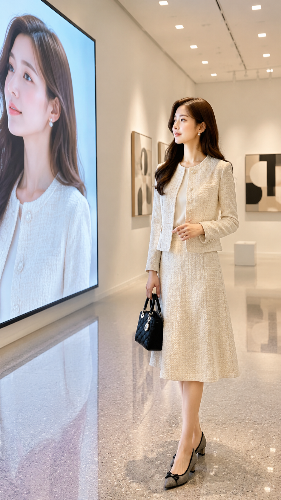 女装穿搭 GPT Image 2 提示词：艺术展厅内的时尚写真 AI 女装提示词