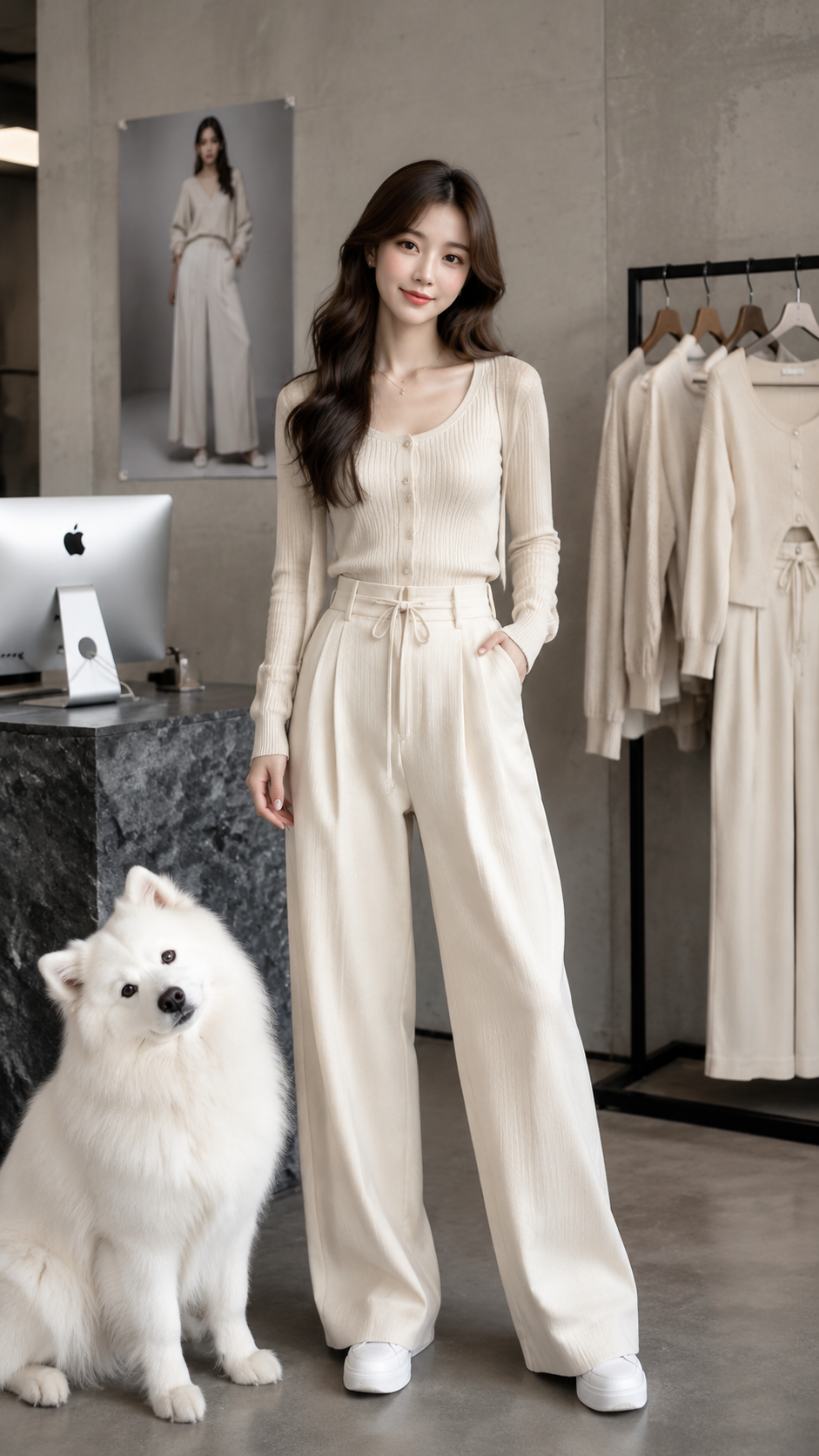 女装穿搭 GPT Image 2 提示词：工业风工作室里的甜美写真 AI 女装提示词