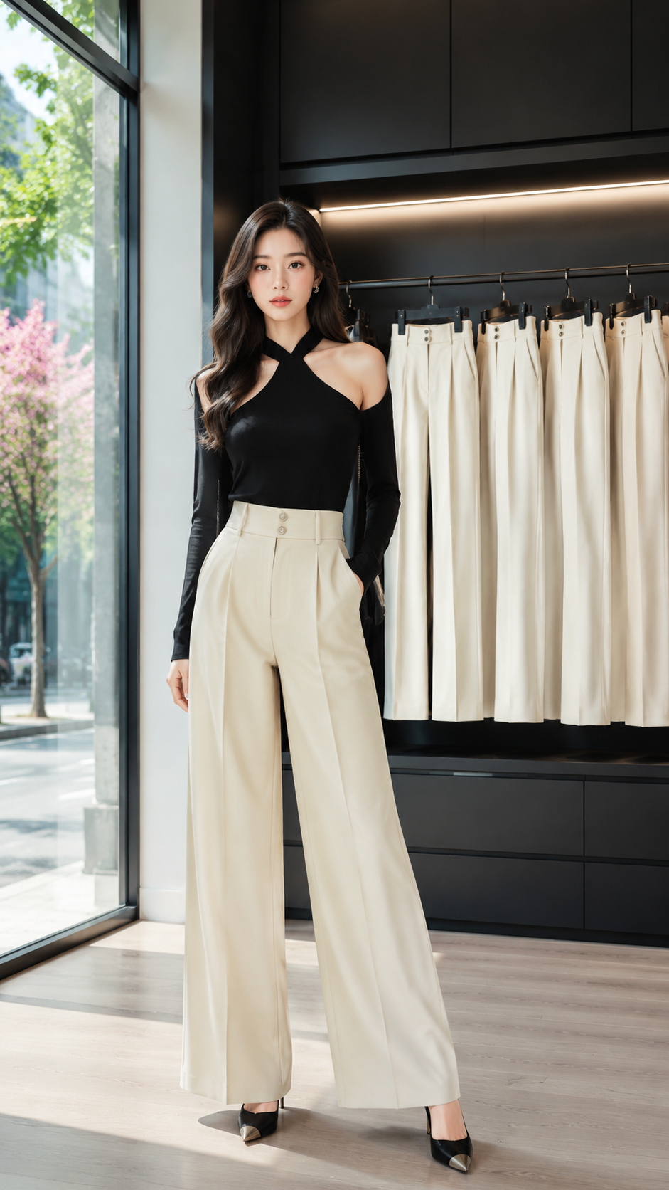 女装穿搭 GPT Image 2 提示词：服装店内穿搭展示 AI 女装提示词