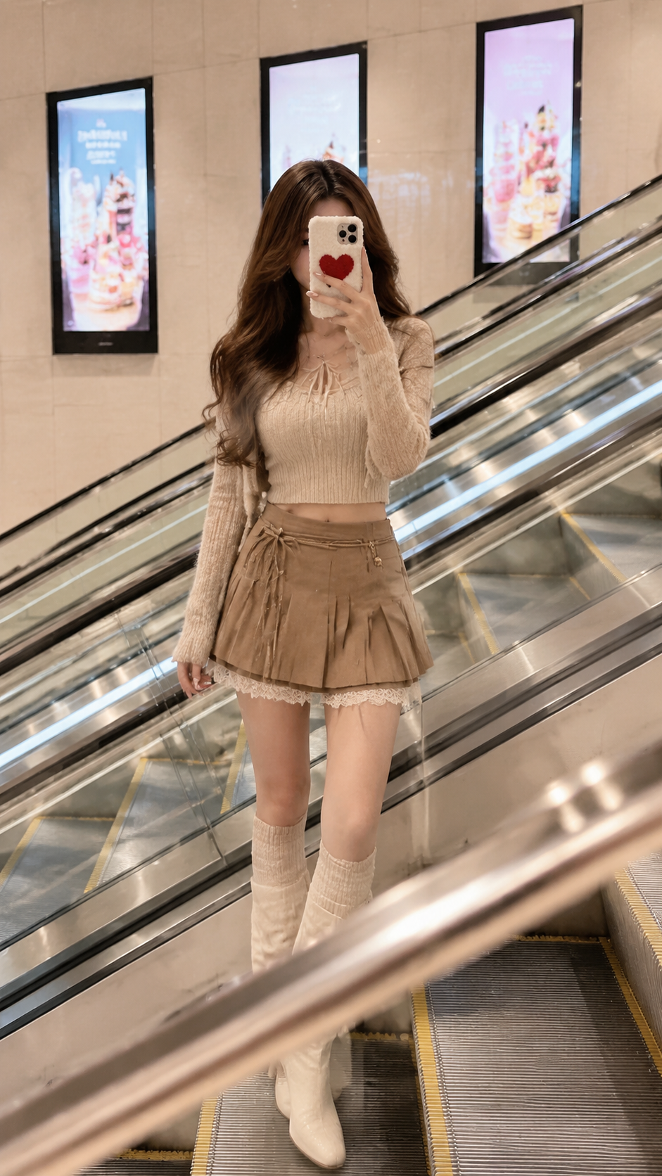 女装穿搭 GPT Image 2 提示词：商场扶梯自拍 AI 女装提示词