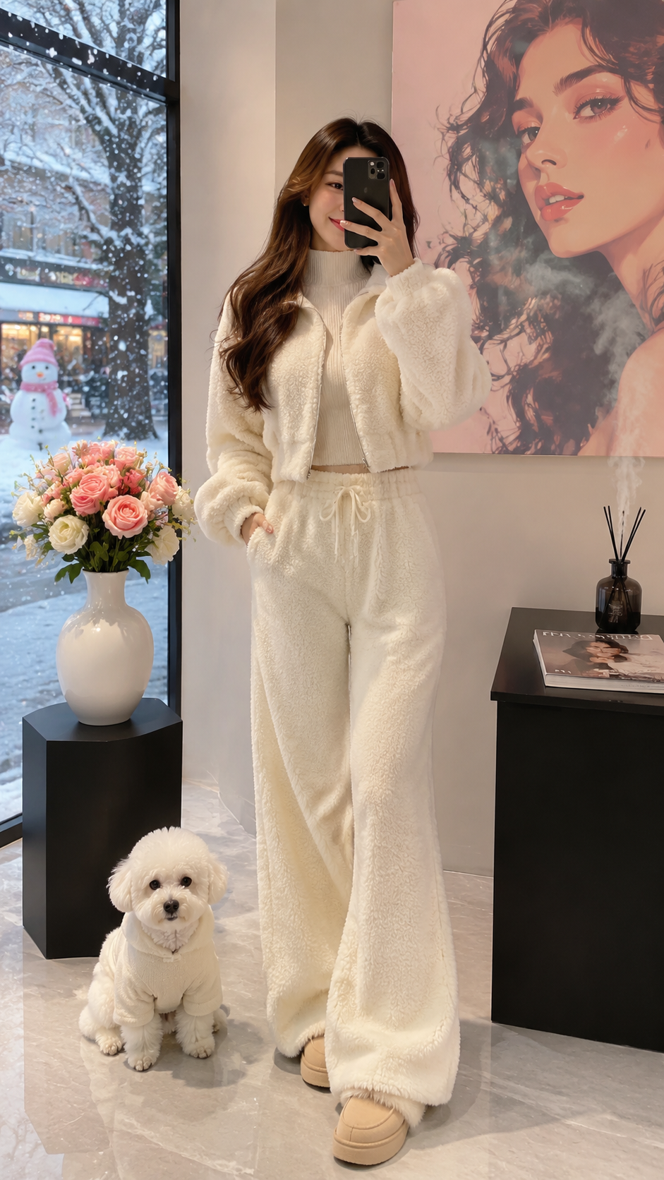 女装穿搭 GPT Image 2 提示词：品牌展示空间自拍 AI 女装提示词