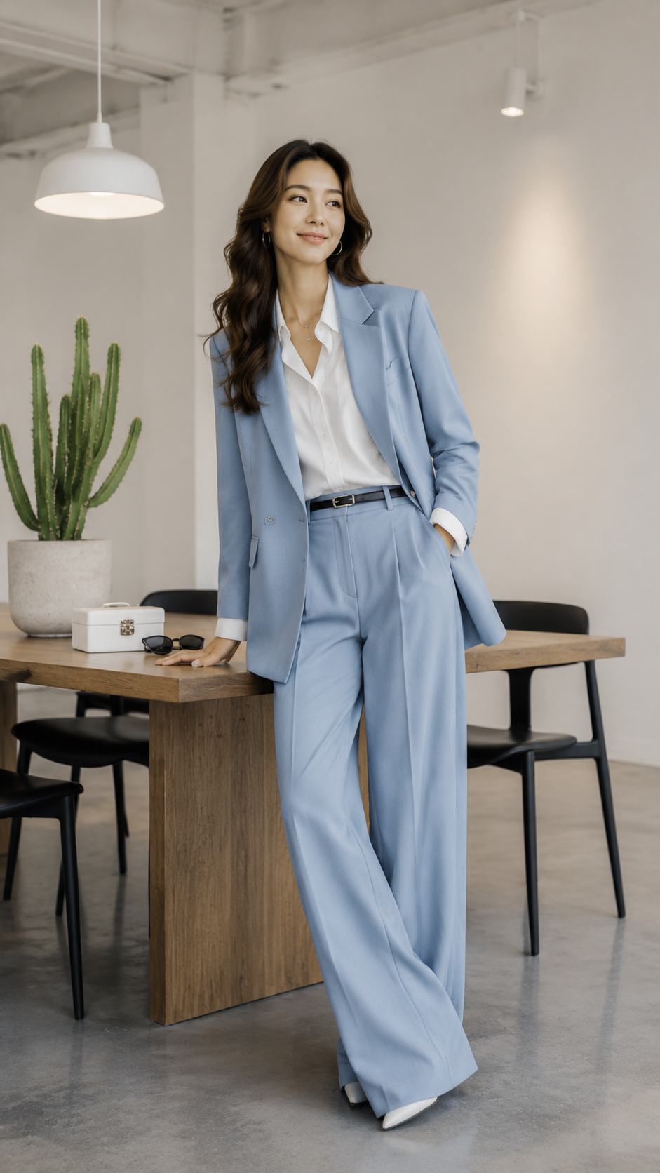 女装穿搭 GPT Image 2 提示词：现代工作室西装穿搭 AI 女装提示词
