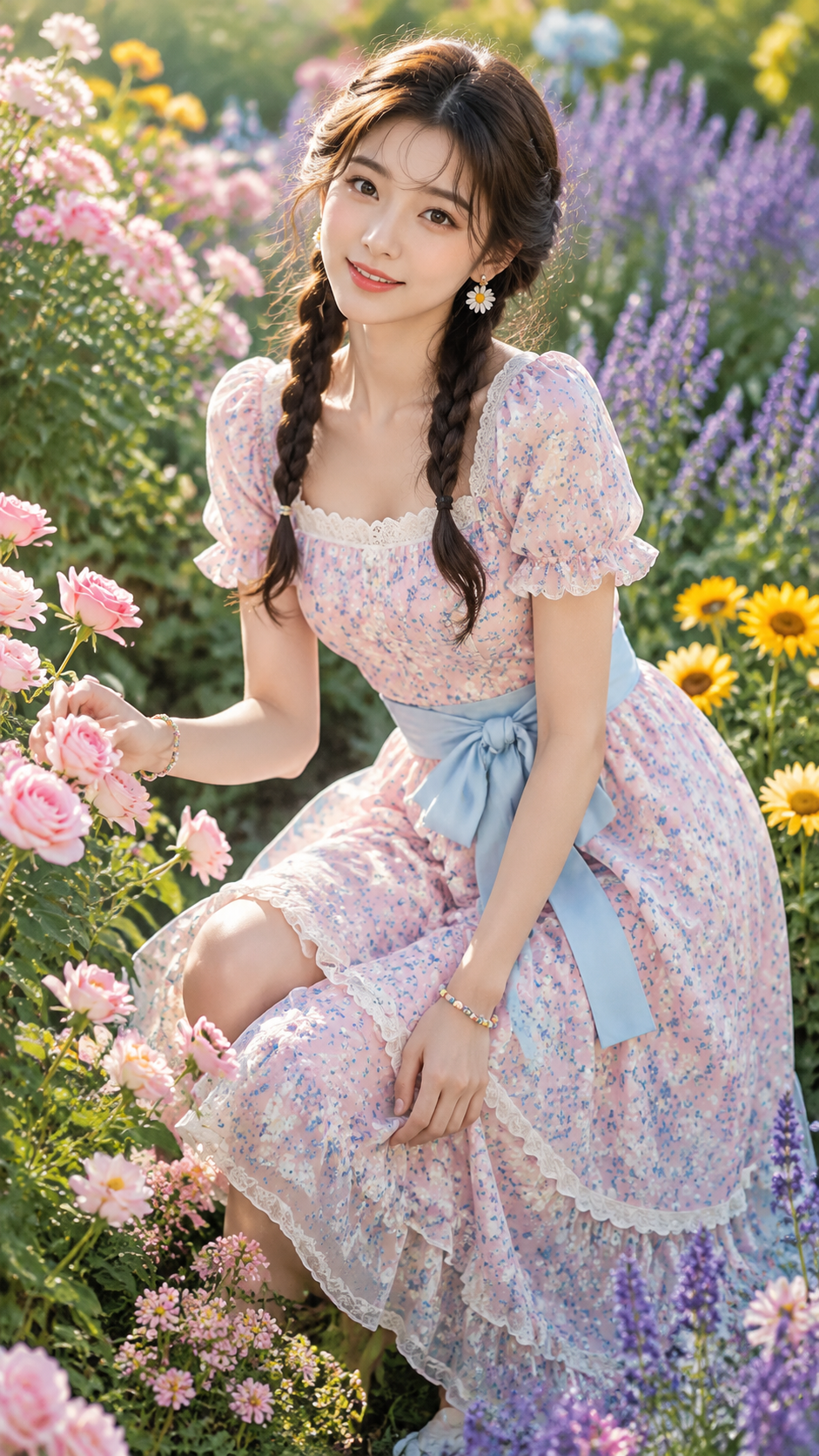 女装穿搭 GPT Image 2 提示词：花海田园风穿搭大片 AI 女装提示词