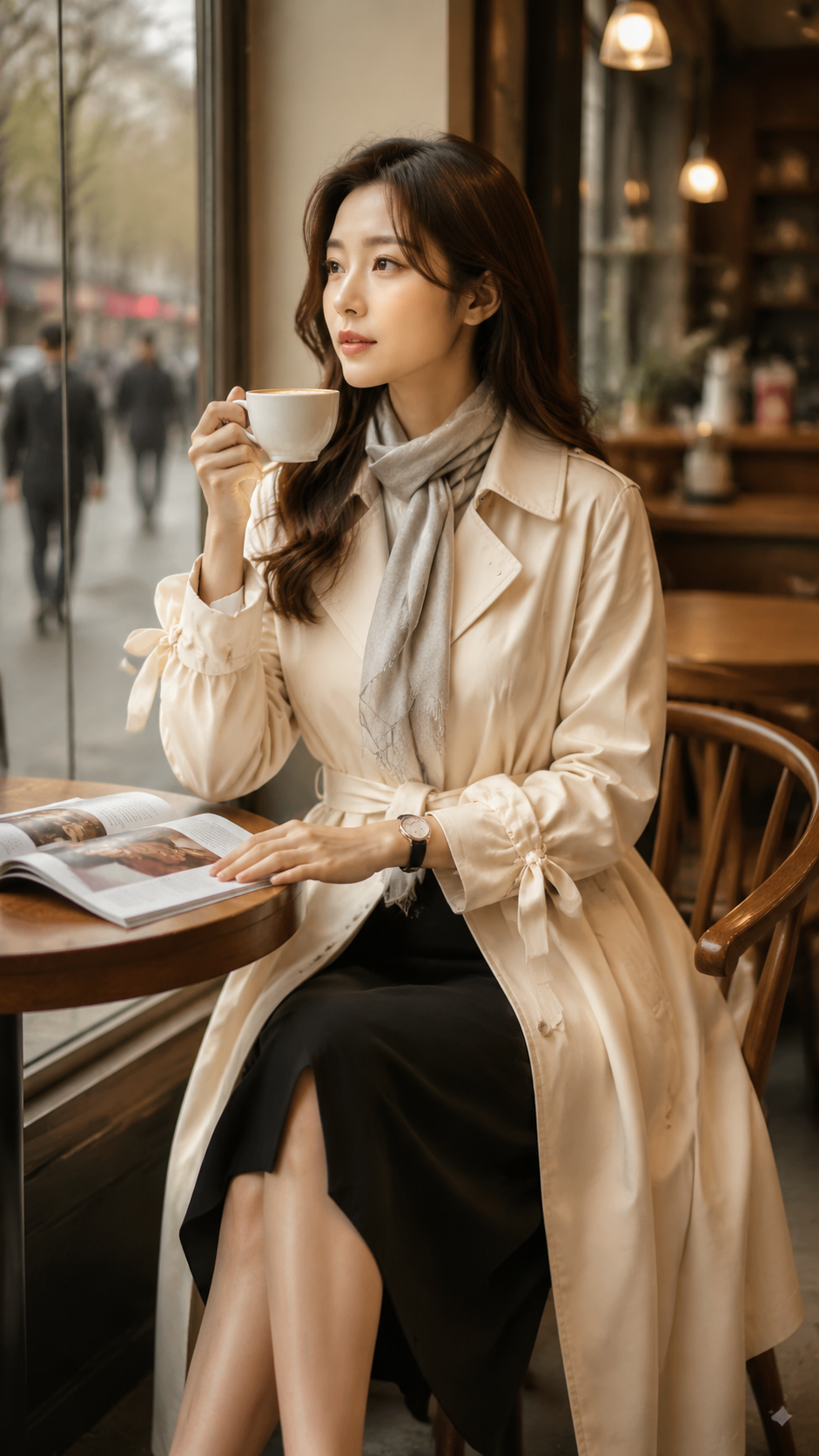 女装穿搭 GPT Image 2 提示词：咖啡馆优雅穿搭大片 AI 女装提示词