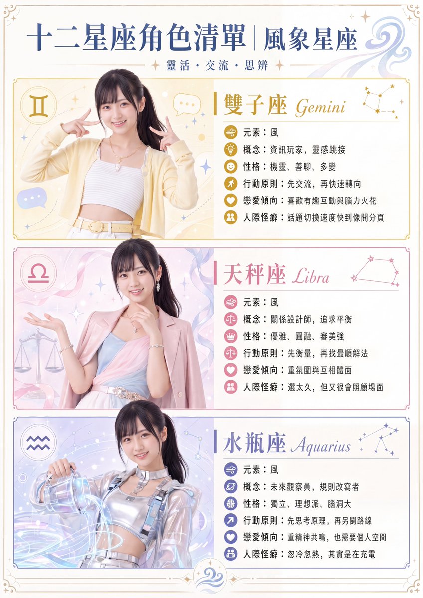 产品视觉 GPT Image 2 提示词：Air Sign Zodiac Character Poster