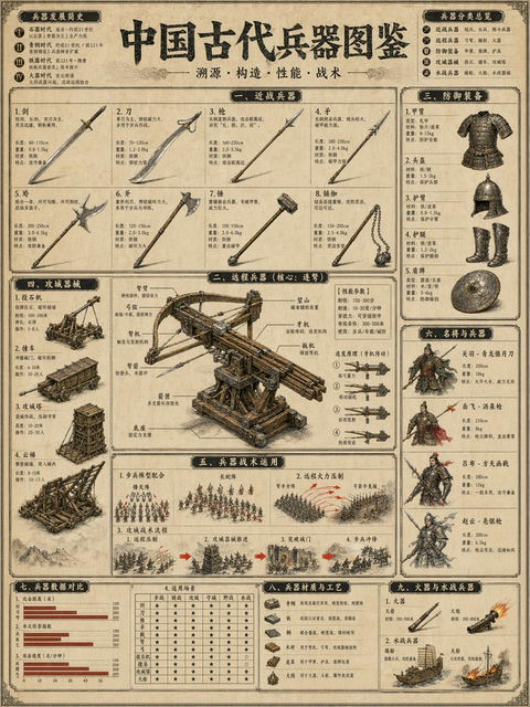 信息图 GPT Image 2 提示词：中国古代兵器图鉴百科图版