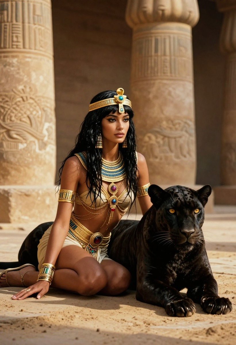界面稿 GPT Image 2 提示词：Ancient Egyptian Queen with Black Panther
