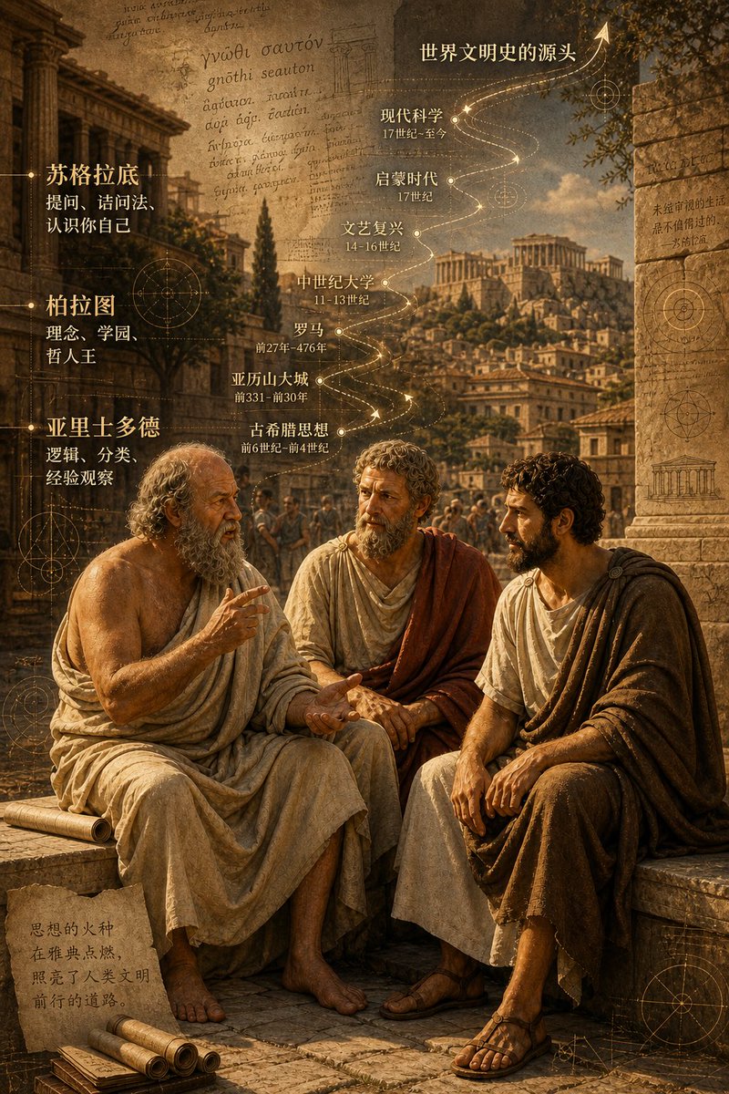 信息图 GPT Image 2 提示词：Ancient Greek Philosophers Discussion