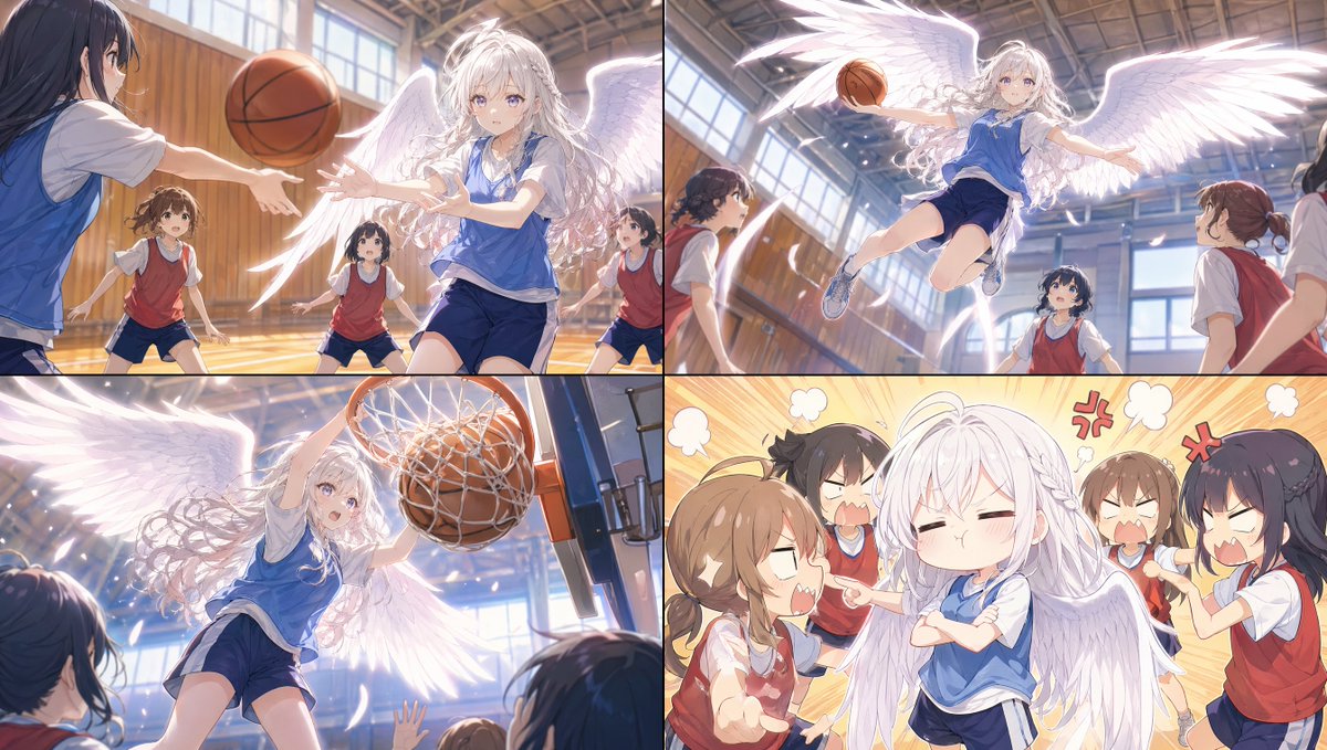 产品视觉 GPT Image 2 提示词：Angel Girl Basketball Storyboard