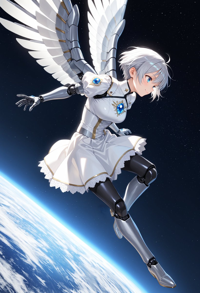 界面稿 GPT Image 2 提示词：Angelic Android Girl Above Earth