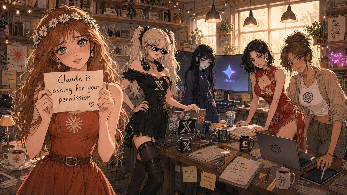 产品视觉 GPT Image 2 提示词：Anime AI Studio Girls at Sunset