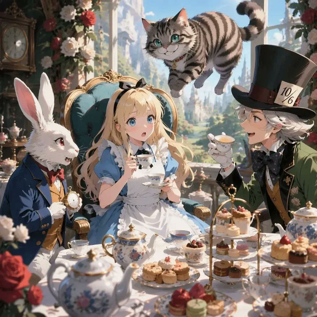产品视觉 GPT Image 2 提示词：Anime Alice Wonderland Tea Party