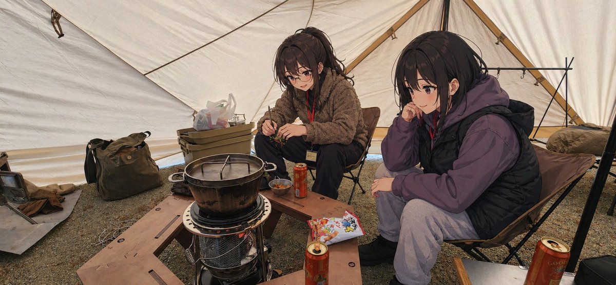 界面稿 GPT Image 2 提示词：Anime Campers in a Winter Tent