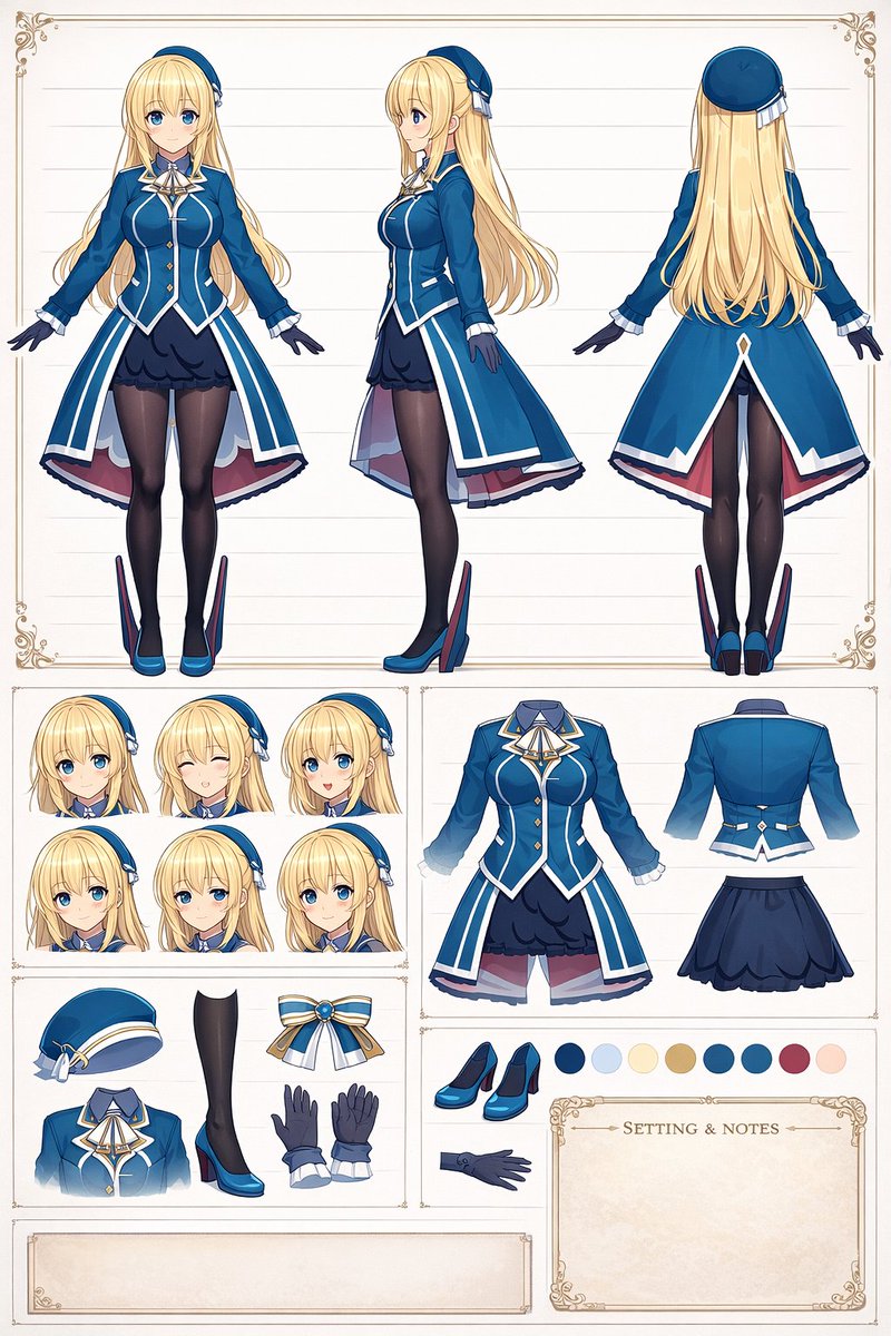 角色设定 GPT Image 2 提示词：Anime Character Design Reference Sheet