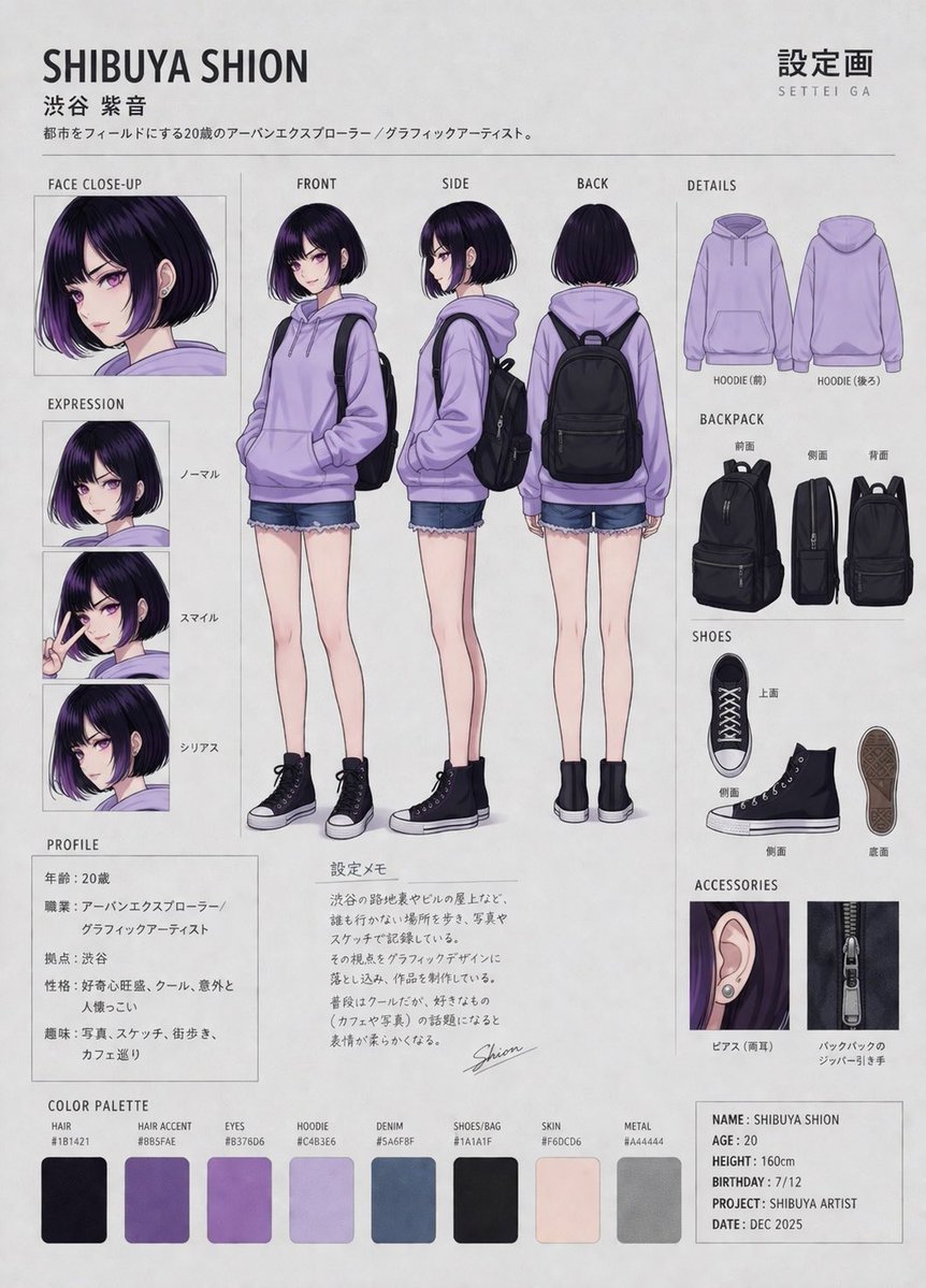 角色设定 GPT Image 2 提示词：Anime Character Reference Sheet