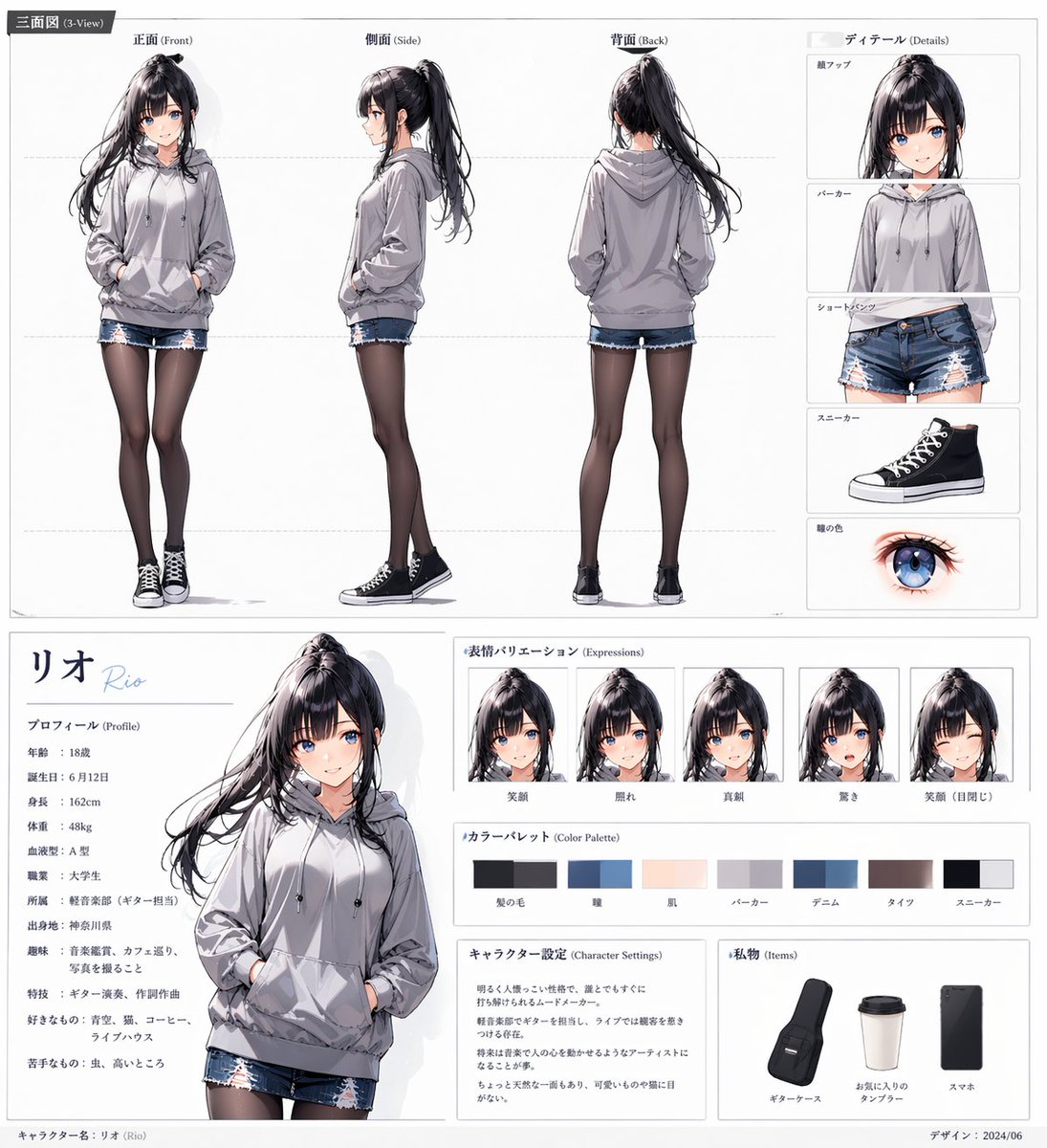 界面稿 GPT Image 2 提示词：Anime Character Sheet for Rio