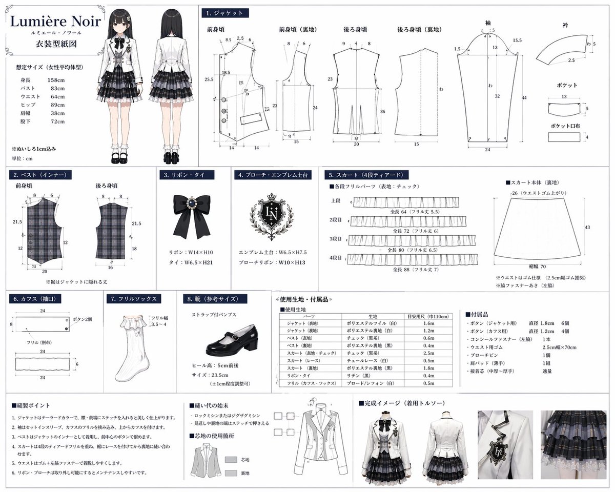 产品视觉 GPT Image 2 提示词：Anime Costume Sewing Pattern Sheet