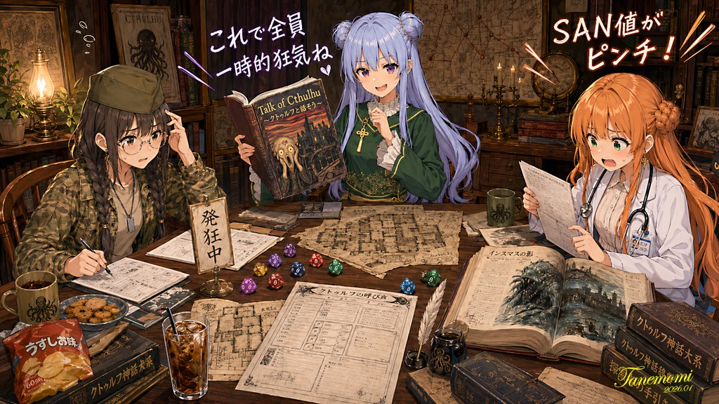 信息图 GPT Image 2 提示词：Anime Cthulhu TRPG Study Session