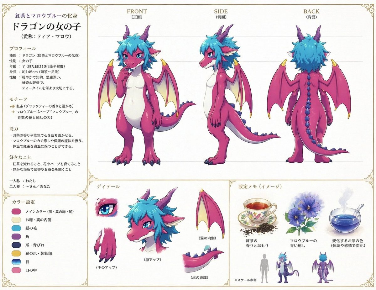 界面稿 GPT Image 2 提示词：Anime Dragon Girl Reference Sheet