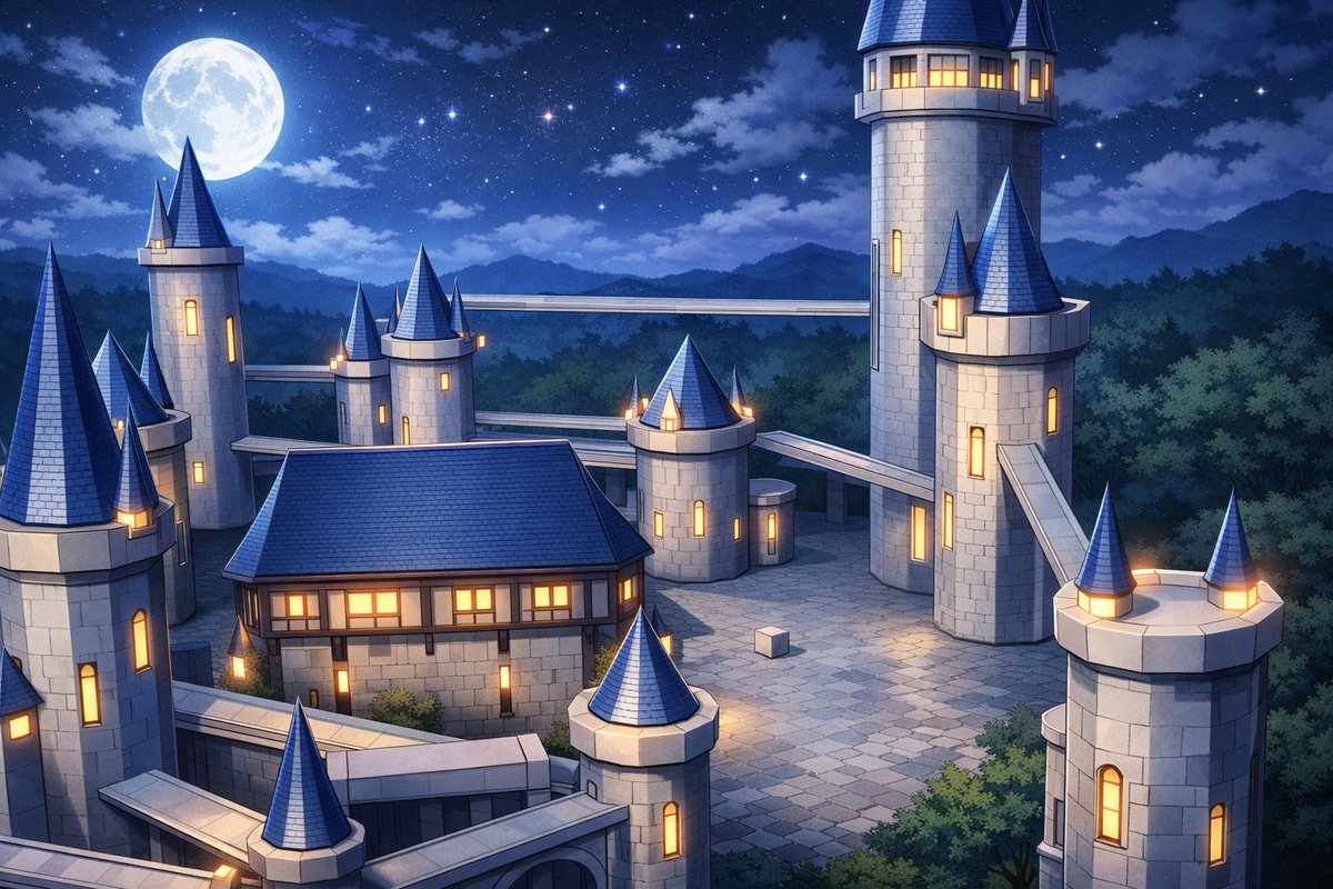 界面稿 GPT Image 2 提示词：Anime Fantasy Castle at Night