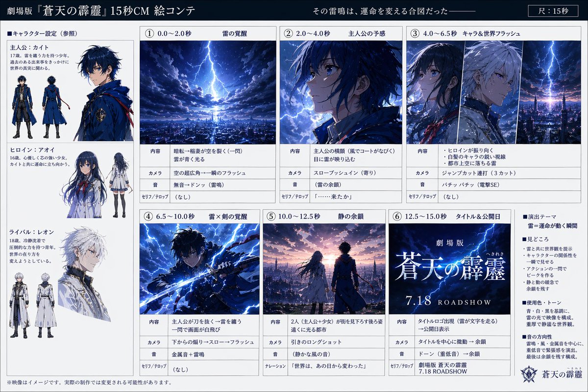 产品视觉 GPT Image 2 提示词：Anime Film CM Storyboard Sheet