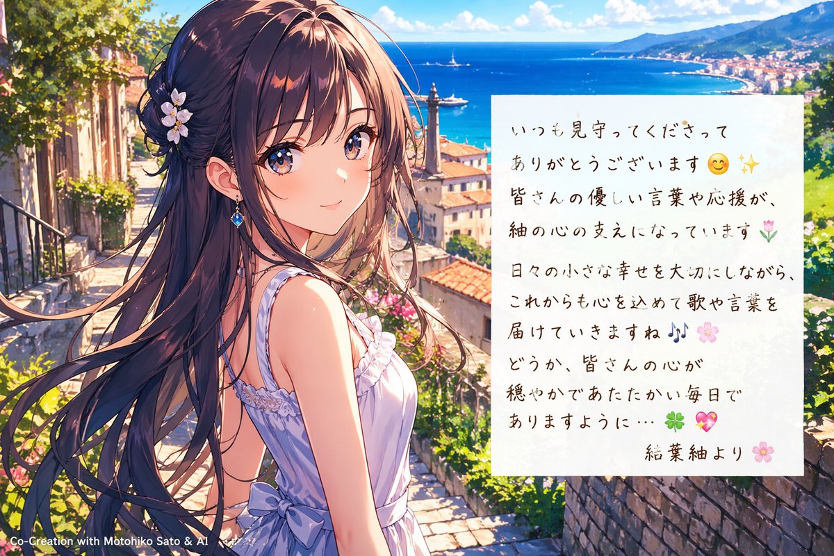 界面稿 GPT Image 2 提示词：Anime Girl by the Sea with Letter