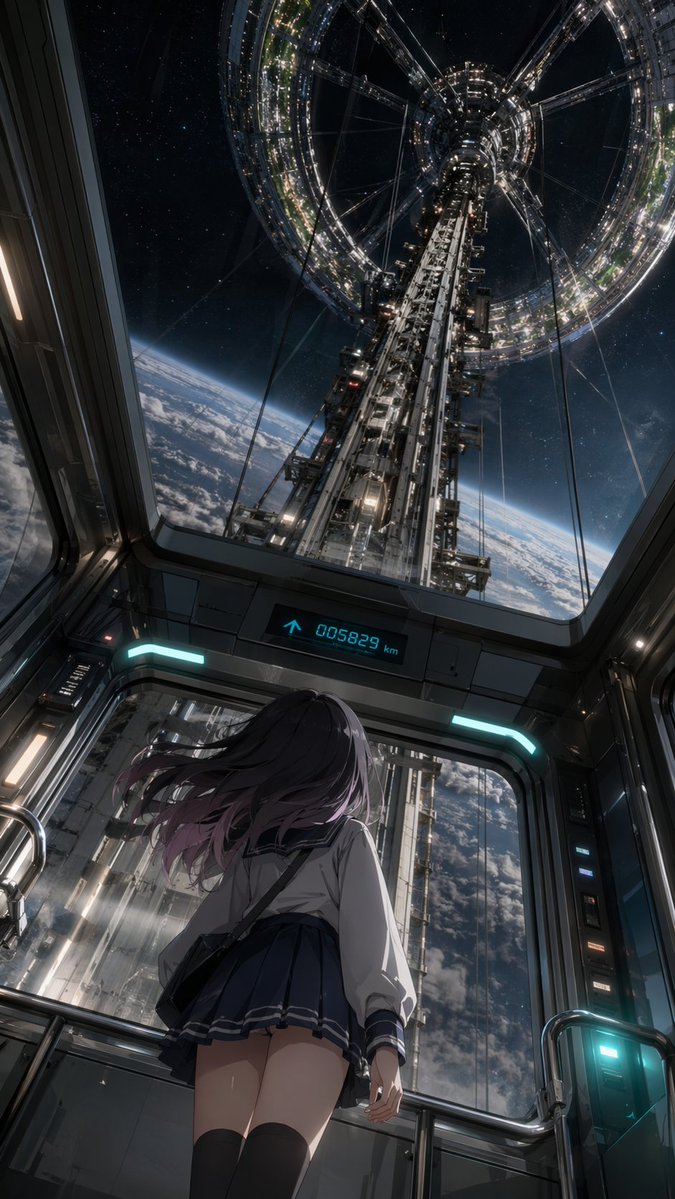 角色设定 GPT Image 2 提示词：Anime Girl in Space Elevator